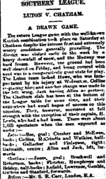 Match Report: Chatham vs Luton Town FC (9th Feb 1895)