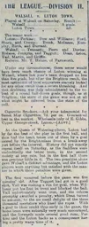 Match Report: Walsall vs Luton Town FC (18th Feb 1899)