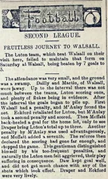 Match Report: Walsall vs Luton Town FC (17th Feb 1900)