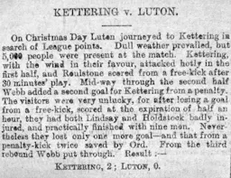 Match Report: Kettering Town vs Luton Town FC (25th Dec 1900)