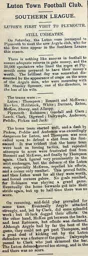 Match Report: Plymouth Argyle vs Luton Town FC (3rd Oct 1903)