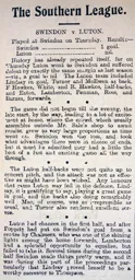 Match Report: Swindon Town vs Luton Town FC (1st Sep 1904)