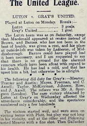 Match Report: Luton Town FC vs Grays United (18th Sep 1905)