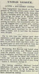 Match Report: Luton Town FC vs Southern United (20th Nov 1905)