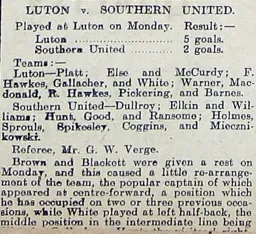 Match Report: Luton Town FC vs Southern United (20th Nov 1905)