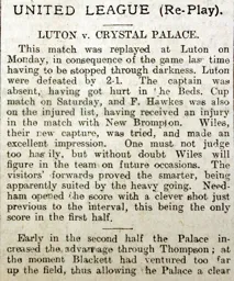 Match Report: Luton Town FC vs Crystal Palace (19th Feb 1906)
