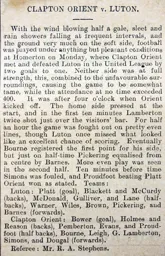 Match Report: Clapton Orient vs Luton Town FC (19th Mar 1906)