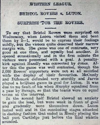 Match Report: Bristol Rovers vs Luton Town FC (9th Oct 1907)
