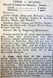 Match Report: Luton Town FC vs Reading (28th Dec 1907)