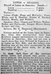Match Report: Luton Town FC vs Reading (28th Dec 1907)