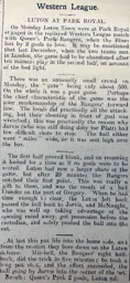 Match Report: Queens Park Rangers vs Luton Town FC (21st Feb 1909)