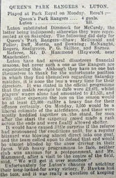 Match Report: Queens Park Rangers vs Luton Town FC (15th Mar 1909)