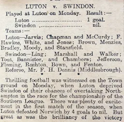 Match Report: Luton Town FC vs Swindon Town (19th Apr 1909)