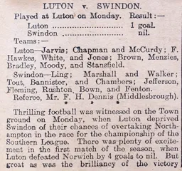 Match Report: Luton Town FC vs Swindon Town (19th Apr 1909)