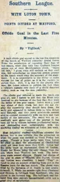 Match Report: Watford vs Luton Town FC (22nd Sep 1909)