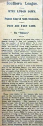 Match Report: Luton Town FC vs Swindon Town (4th Oct 1909)