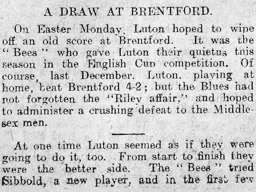 Match Report: Brentford vs Luton Town FC (28th Mar 1910)