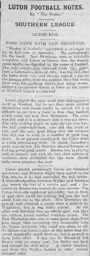 Match Report: Luton Town FC vs New Brompton (30th Dec 1911)