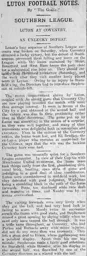 Match Report: Coventry City vs Luton Town FC (27th Jan 1912)