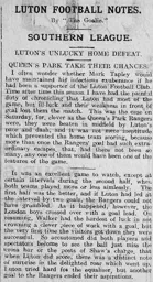 Match Report: Luton Town FC vs Queens Park Rangers (17th Feb 1912)