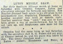 Match Report: Luton Town FC vs Croydon Common (2nd Nov 1912)