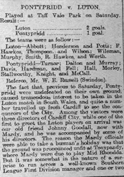 Match Report: Pontypridd vs Luton Town FC (28th Dec 1912)
