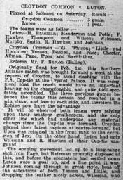 Match Report: Croydon Common vs Luton Town FC (25th Jan 1913)