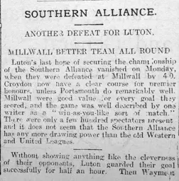 Match Report: Millwall vs Luton Town FC (10th Feb 1913)