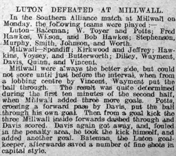 Match Report: Millwall vs Luton Town FC (10th Feb 1913)
