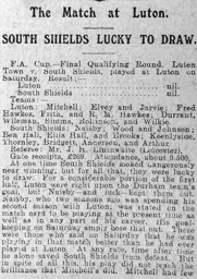 Match Report: Luton Town FC vs South Shields (13th Dec 1913)