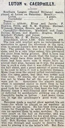Match Report: Luton Town FC vs Caerphilly (17th Jan 1914)