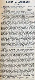 Match Report: Aberdare vs Luton Town FC (14th Feb 1914)