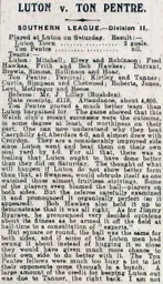 Match Report: Luton Town FC vs Ton Pentre (7th Mar 1914)