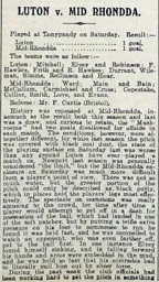 Match Report: Mid-Rhondda vs Luton Town FC (28th Mar 1914)
