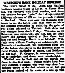 Match Report: Luton Town FC vs Watford (5th Apr 1915)