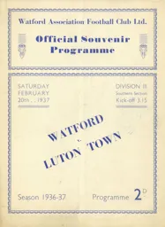 Programme: Watford vs Luton Town FC (20 Feb 1937)