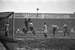 Willie Havenga challenges Bert Trautmann in the City goal