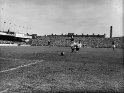 The ball gets away from Johnny Downie