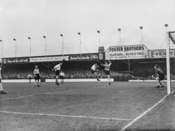 Gordon Turner gets his head to the ball as Jesse Pye and Tom Berry completely missed it