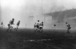 George Cummins plays the ball across the penalty area
