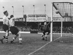 Roy Davies' close range effort goes the wrong side of the post