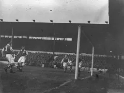 The ball flashes into the net for Town`s first goal scored by Roy Davies