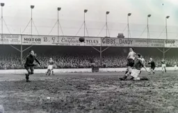 Another view of Mike Cullen`s disallowed goal. The referee already with his whistle in his mouth has spotted an offence