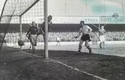 Mick Cullen watches Gordon Turner`s header cross the line to put the Town 1-0 in front