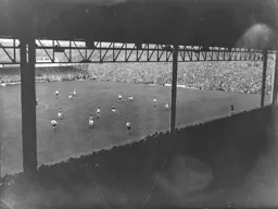 A panoramic view of the game in progress with the Town attacking the Kenilworth Road end