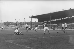 Peter MacEwan hits a low shot towards the Preston goal