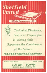 Programme: Sheffield United vs Luton Town FC (26 Dec 1955)