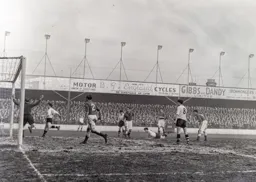 Jimmy Adam watches as the ball goes wide of the goal
