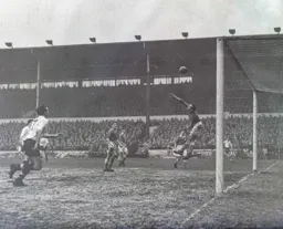 A cross from the left beats Gil Merrick but Mike Cullen caanot apply the finishing touch