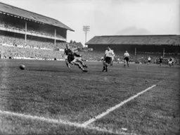Bernard Streten is beaten by George Robb`s shot for Spurs fourth goal